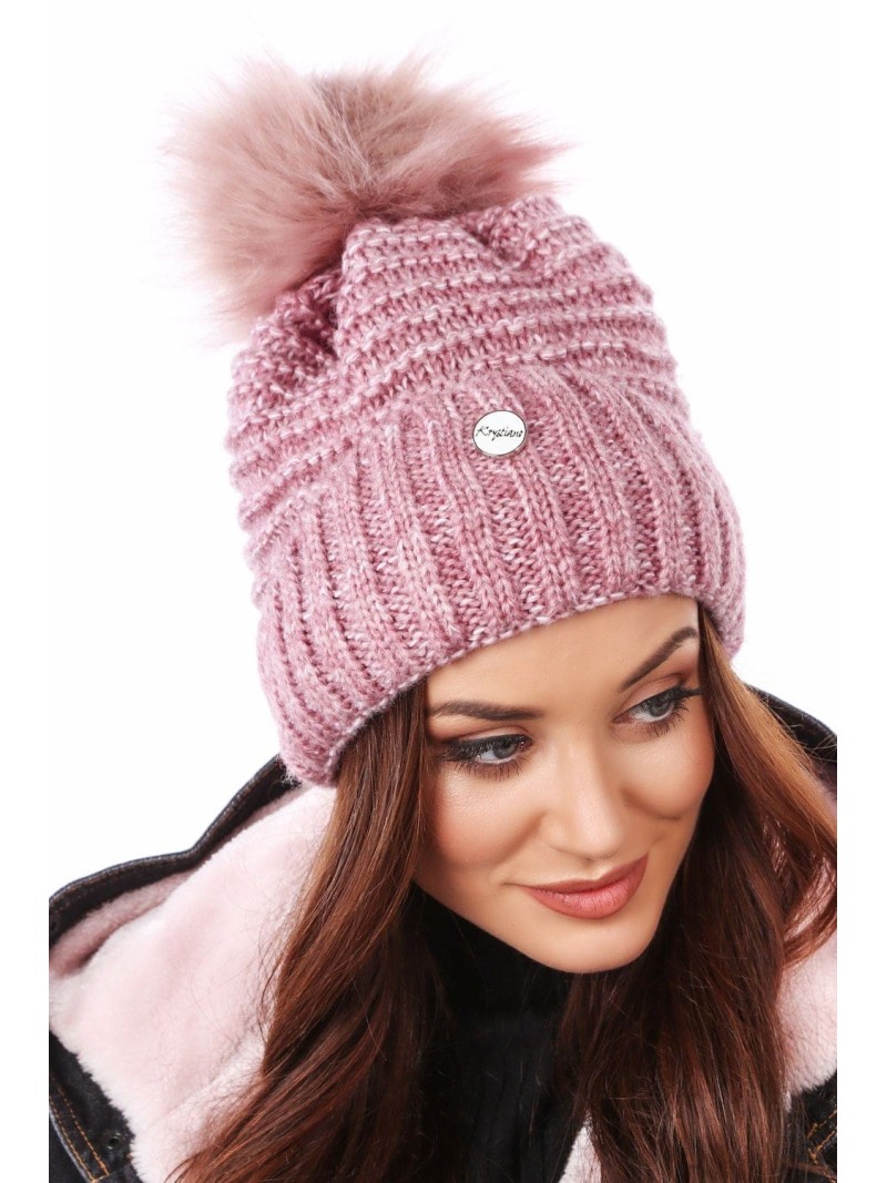 Winter hat with a ribbing, dark pink C32 - Online store - Boutique